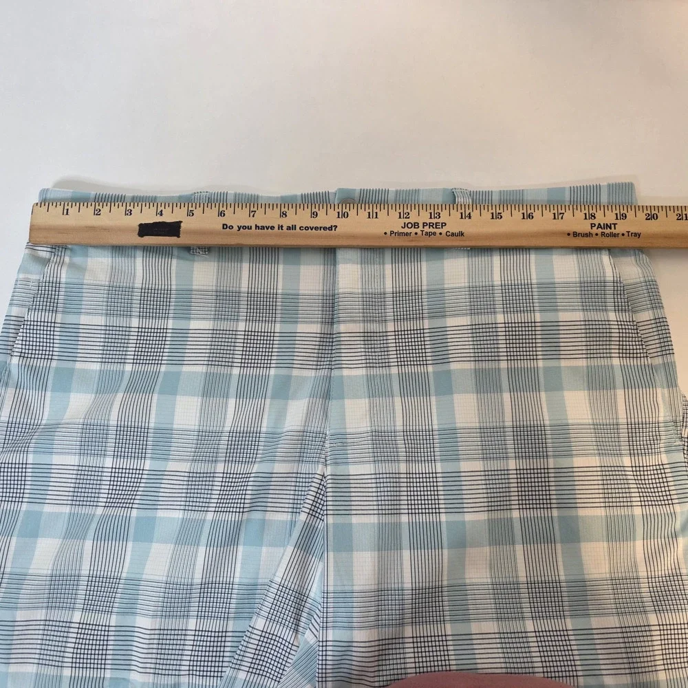 PGA Tour Golf Shorts Mens 38 Blue Plaid Flat Front Slash Pocket Casual Active